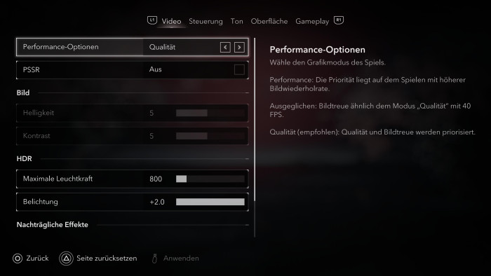 Das Grafikmenü der Playstation 5 Pro. (Bild: Ubisoft / Screenshot: Golem)